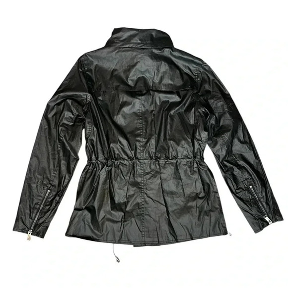 G.I.L.I. Coated Cotton Black Anorak Jacket High Collar Pockets Zippers Lined S - Picture 3 of 9